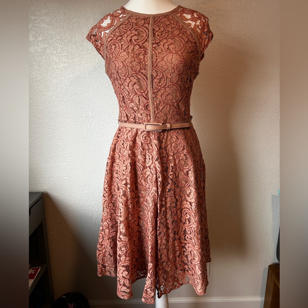 Eva Mendes lace, midi, dress (mauve color)